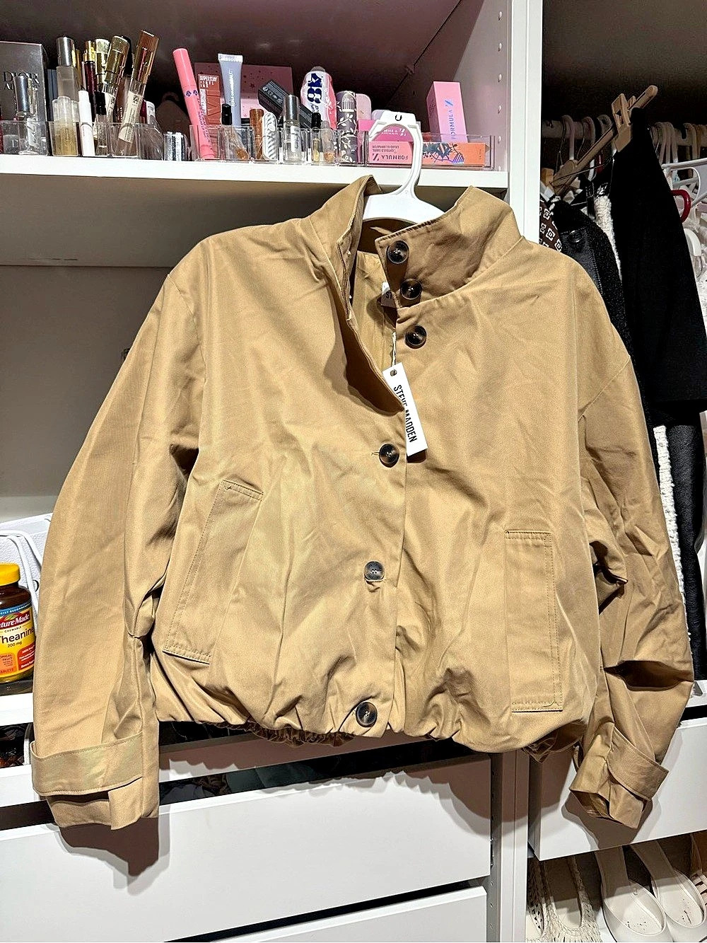 Steve Madden Fayden Cropped Trench Jacket Brown Large